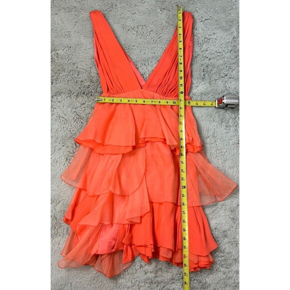 ALICE + OLIVIA Fit & Flare Silk Tiered Mini Dress - Coral Orange Tangeri… - Picture 10 of 11